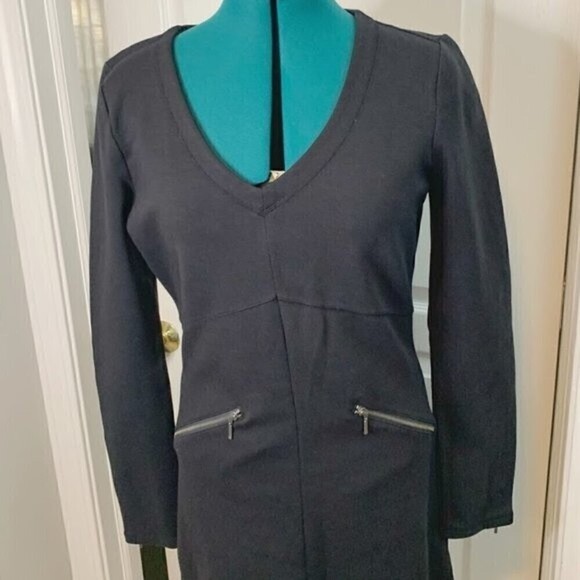 Athleta Celebration Ponte Cotton Athleisure Sporty V Neck Black Casual Dress - Picture 2 of 10